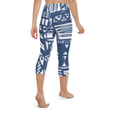 Blue and White Yoga Capri Leggings