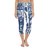 Blue and White Yoga Capri Leggings