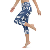 Blue and White Yoga Capri Leggings