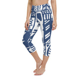 Blue and White Yoga Capri Leggings