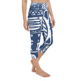 Blue and White Yoga Capri Leggings