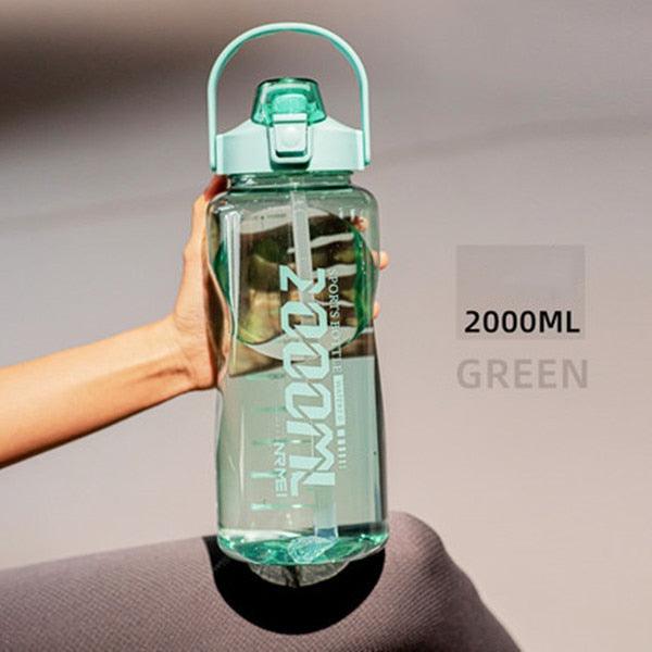 Water Bottle Sport Half Gallon With Straw Handle Mark Fitness Jug BPA Free Outdoor Travel Bicycle GYM Drinkware botella de agua - fashion$ense-6263