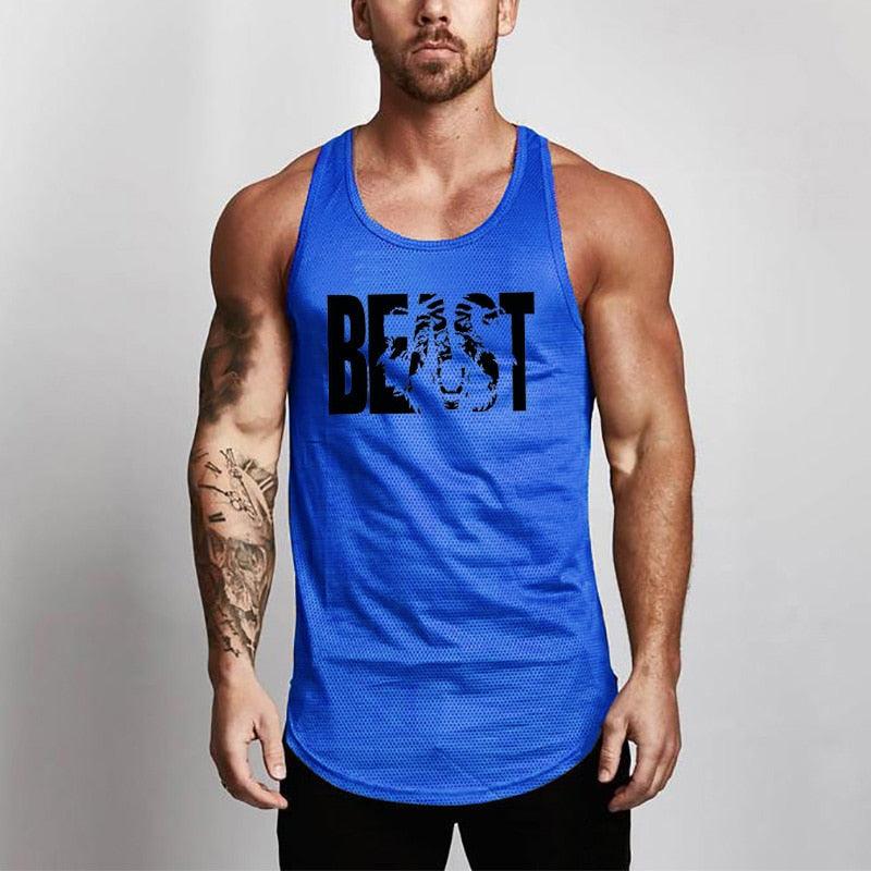 Summer Brand Fitness Tank Top Men Bodybuilding 2021 Gyms Clothing Fitness Men Shirt slim fit Vests Mesh Singlets Muscle Tops - fashion$ense-6263