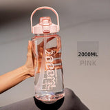 Water Bottle Sport Half Gallon With Straw Handle Mark Fitness Jug BPA Free Outdoor Travel Bicycle GYM Drinkware botella de agua - fashion$ense-6263