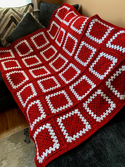 Red & White Granny Square Stitch Crochet Blanket