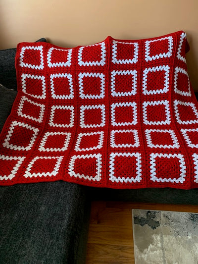 Red & White Granny Square Stitch Crochet Blanket
