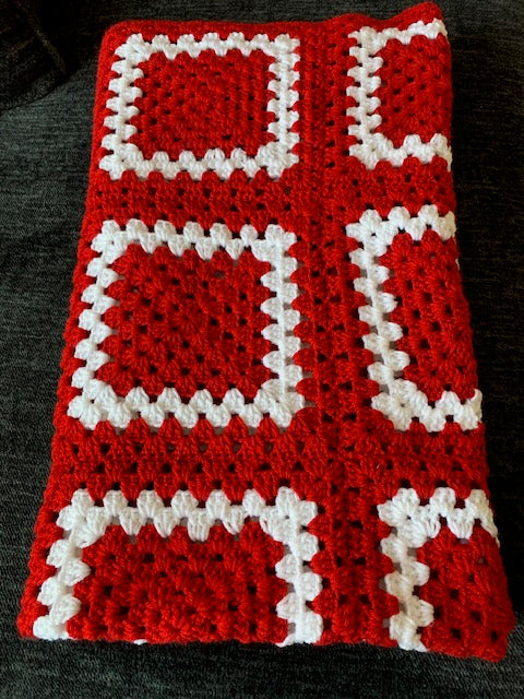 Red & White Granny Square Stitch Crochet Blanket