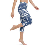 Blue and White Yoga Capri Leggings