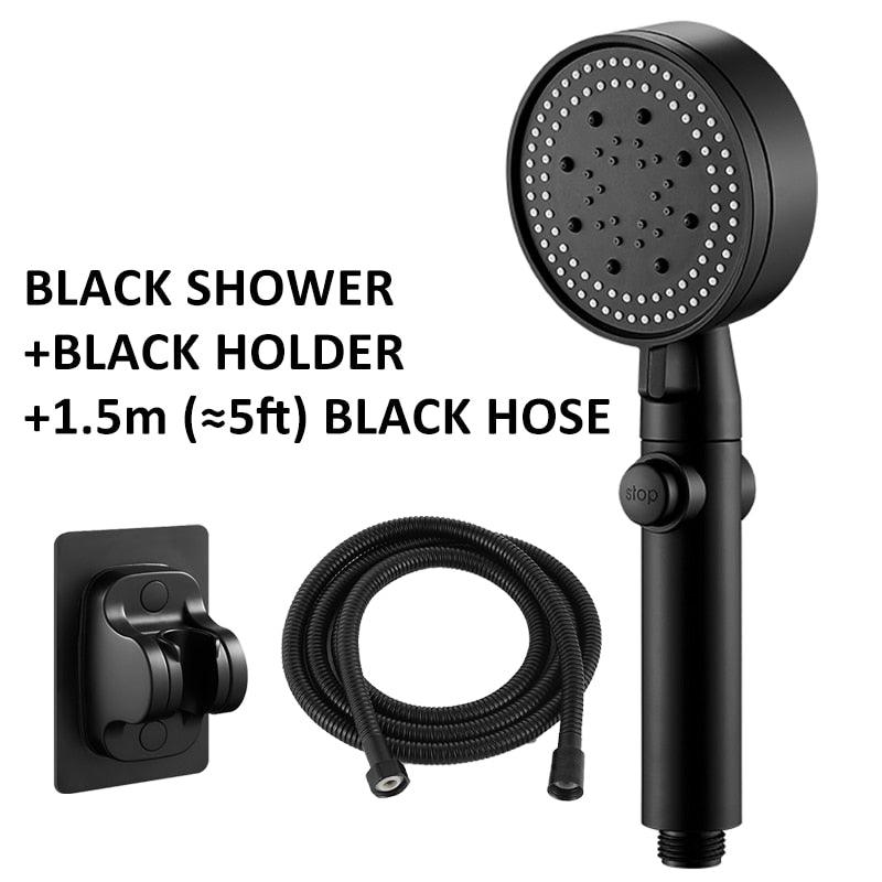 Shower Head Water Saving Black 5 Mode Adjustable High Pressure Shower One-key Stop Water Massage Eco Shower Bathroom Accessories - fashion$ense-6263