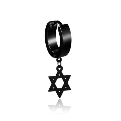 SOHOT Unisex Stainless Steel Punk Man Black Drop Earrings Geometry Triangle Star Cross Fish Love Feather Party Multiple Gothic - fashion$ense-6263