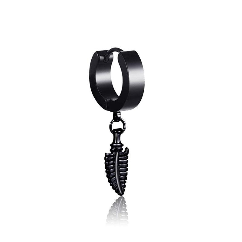 SOHOT Unisex Stainless Steel Punk Man Black Drop Earrings Geometry Triangle Star Cross Fish Love Feather Party Multiple Gothic - fashion$ense-6263