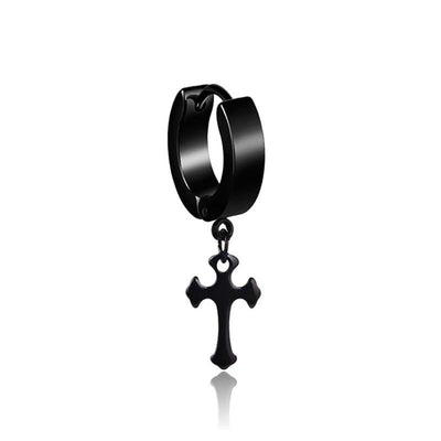SOHOT Unisex Stainless Steel Punk Man Black Drop Earrings Geometry Triangle Star Cross Fish Love Feather Party Multiple Gothic - fashion$ense-6263
