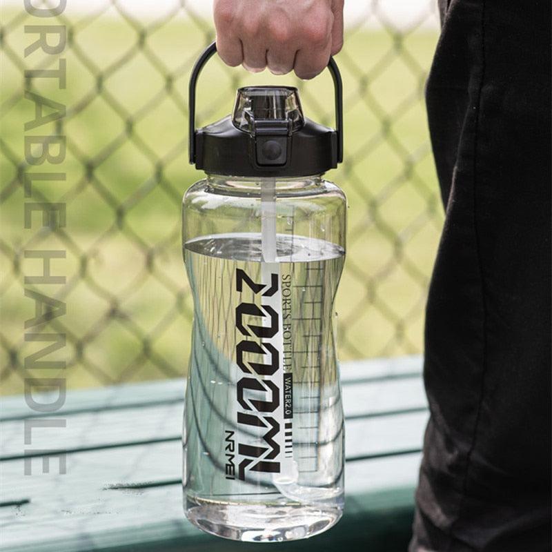Water Bottle Sport Half Gallon With Straw Handle Mark Fitness Jug BPA Free Outdoor Travel Bicycle GYM Drinkware botella de agua - fashion$ense-6263