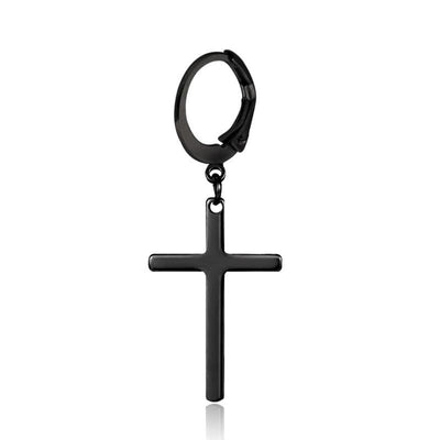 SOHOT Unisex Stainless Steel Punk Man Black Drop Earrings Geometry Triangle Star Cross Fish Love Feather Party Multiple Gothic - fashion$ense-6263