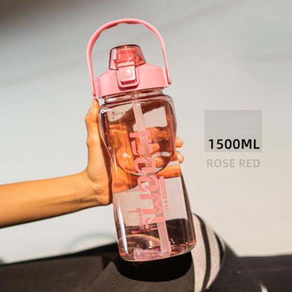 Water Bottle Sport Half Gallon With Straw Handle Mark Fitness Jug BPA Free Outdoor Travel Bicycle GYM Drinkware botella de agua - fashion$ense-6263