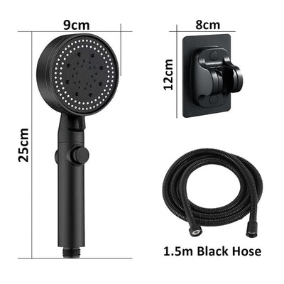 Shower Head Water Saving Black 5 Mode Adjustable High Pressure Shower One-key Stop Water Massage Eco Shower Bathroom Accessories - fashion$ense-6263