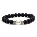 Unisex Natural Black Volcanic Lava Stone Dumbbell Bracelet - fashion$ense-6263