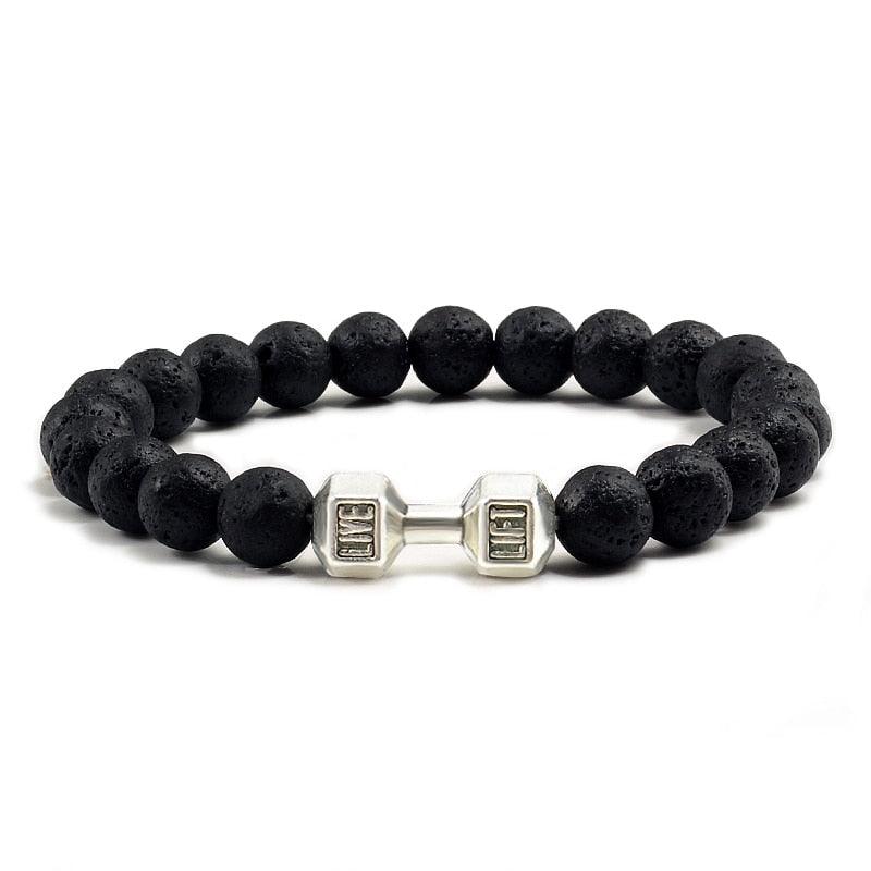 Unisex Natural Black Volcanic Lava Stone Dumbbell Bracelet - fashion$ense-6263