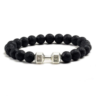 Unisex Natural Black Volcanic Lava Stone Dumbbell Bracelet - fashion$ense-6263