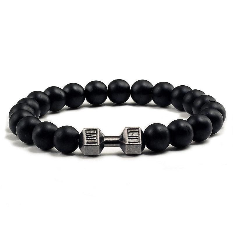 Unisex Natural Black Volcanic Lava Stone Dumbbell Bracelet - fashion$ense-6263