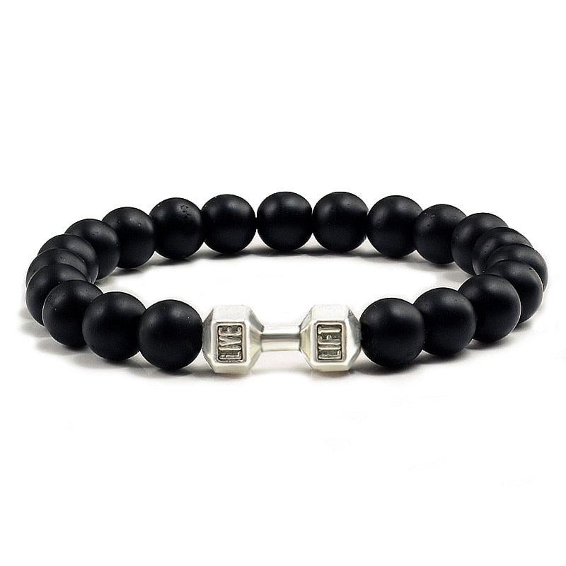 Unisex Natural Black Volcanic Lava Stone Dumbbell Bracelet - fashion$ense-6263