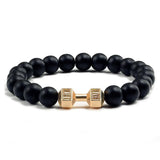 Unisex Natural Black Volcanic Lava Stone Dumbbell Bracelet - fashion$ense-6263