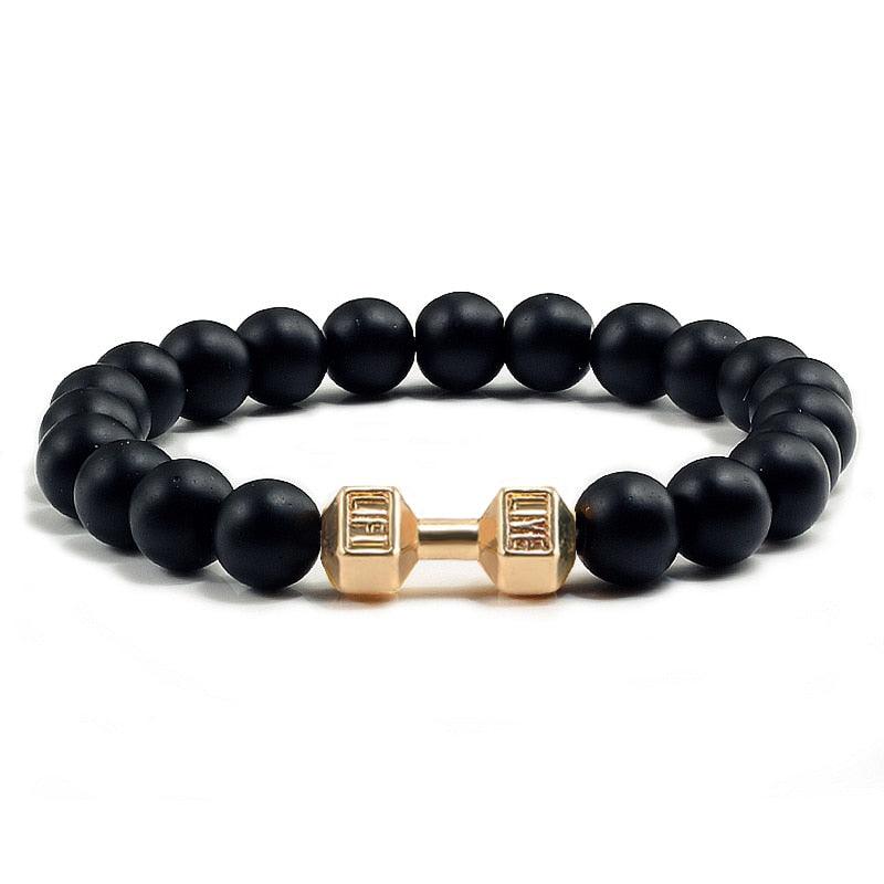 Unisex Natural Black Volcanic Lava Stone Dumbbell Bracelet - fashion$ense-6263
