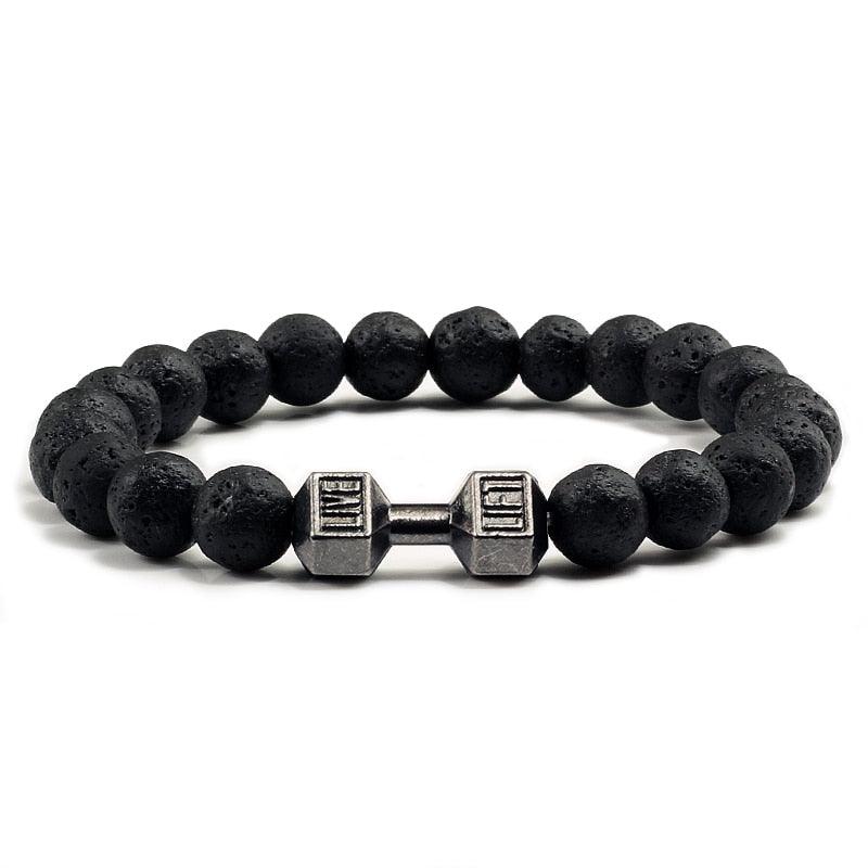 Unisex Natural Black Volcanic Lava Stone Dumbbell Bracelet - fashion$ense-6263