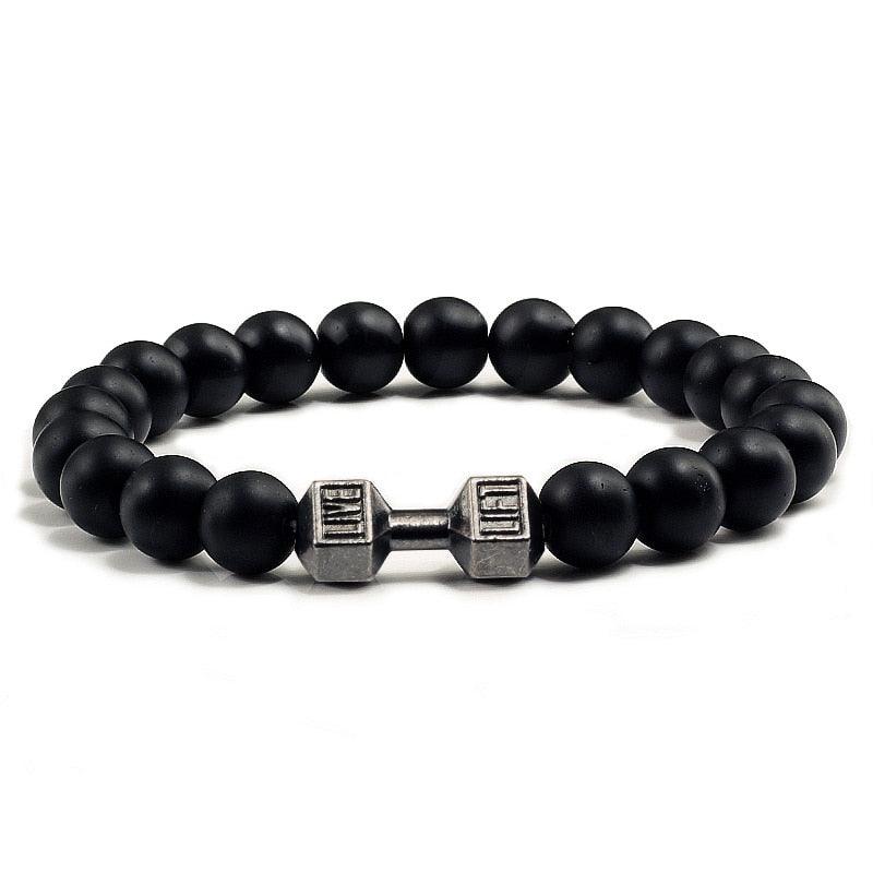 Unisex Natural Black Volcanic Lava Stone Dumbbell Bracelet - fashion$ense-6263
