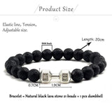 Unisex Natural Black Volcanic Lava Stone Dumbbell Bracelet - fashion$ense-6263