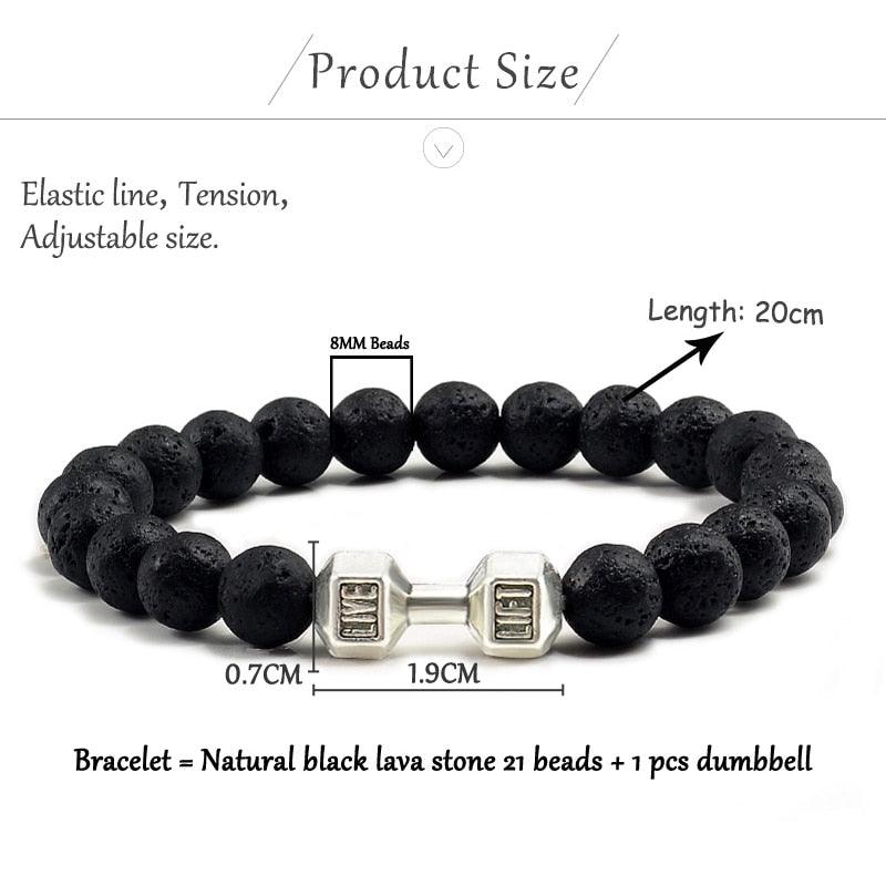 Unisex Natural Black Volcanic Lava Stone Dumbbell Bracelet - fashion$ense-6263