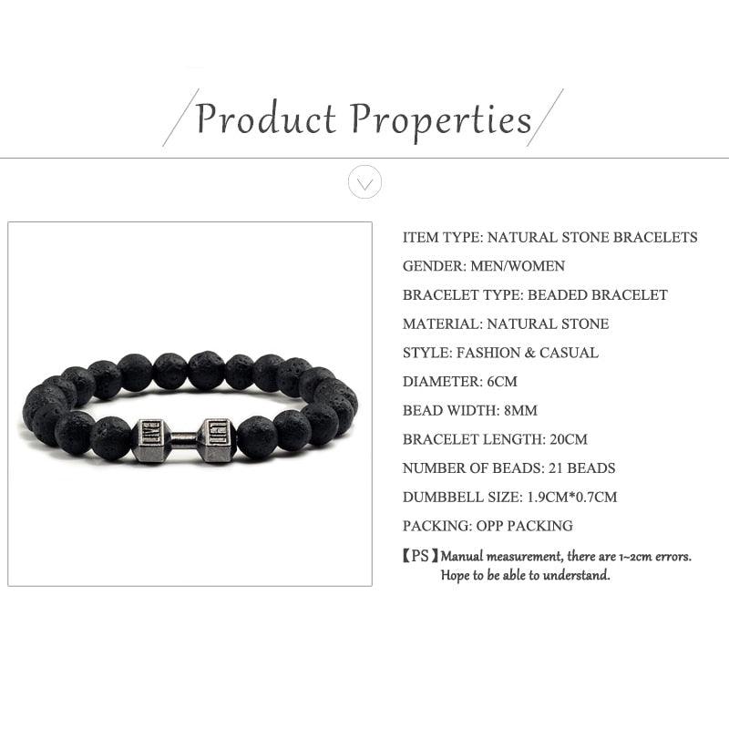 Unisex Natural Black Volcanic Lava Stone Dumbbell Bracelet - fashion$ense-6263
