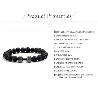 Unisex Natural Black Volcanic Lava Stone Dumbbell Bracelet - fashion$ense-6263