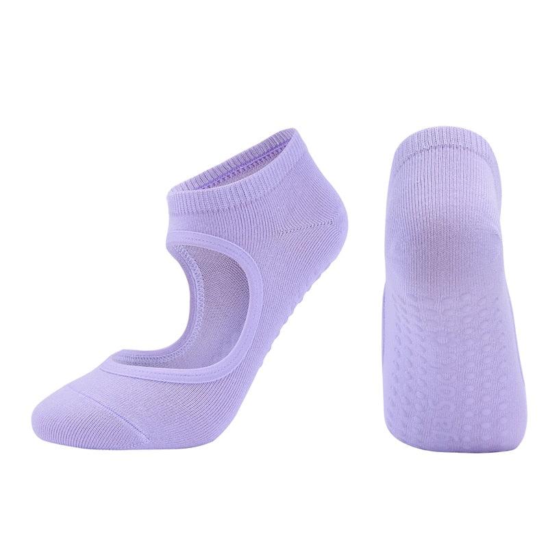 Women High Quality Pilates Socks Anti-Slip Breathable Backless Yoga Socks Ankle Ladies Ballet Dance Sports Socks for Fitness Gym - fashion$ense-6263