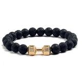 Unisex Natural Black Volcanic Lava Stone Dumbbell Bracelet - fashion$ense-6263