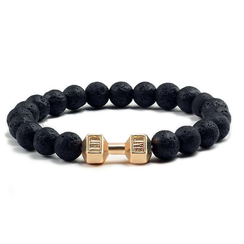 Unisex Natural Black Volcanic Lava Stone Dumbbell Bracelet - fashion$ense-6263