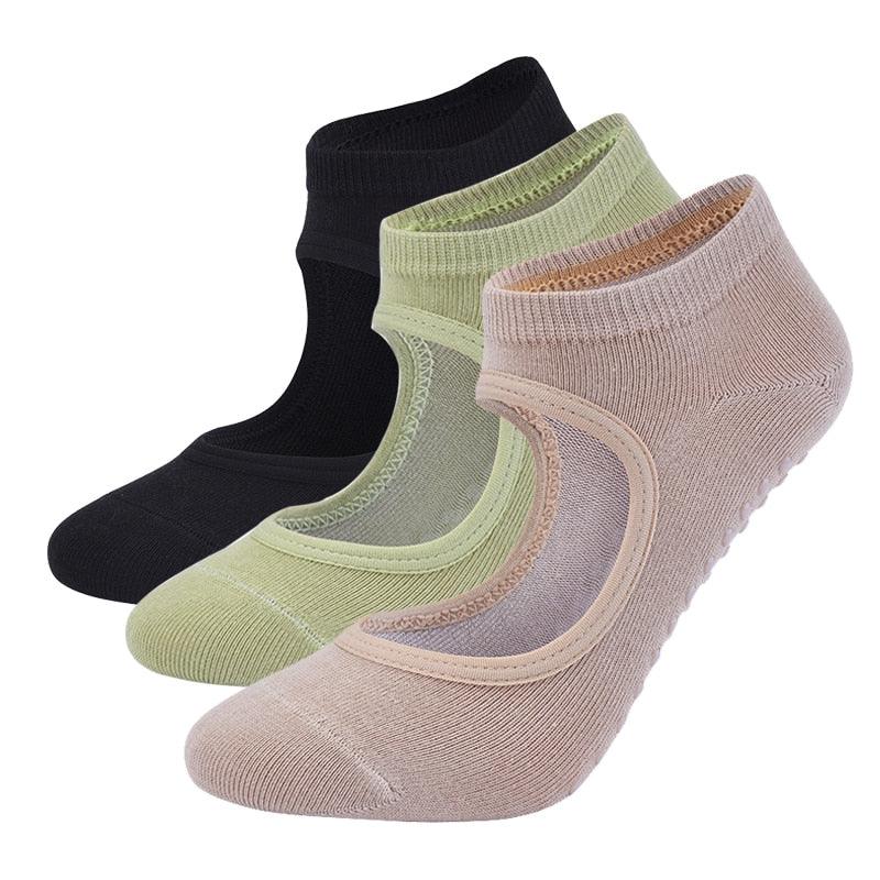 Women High Quality Pilates Socks Anti-Slip Breathable Backless Yoga Socks Ankle Ladies Ballet Dance Sports Socks for Fitness Gym - fashion$ense-6263