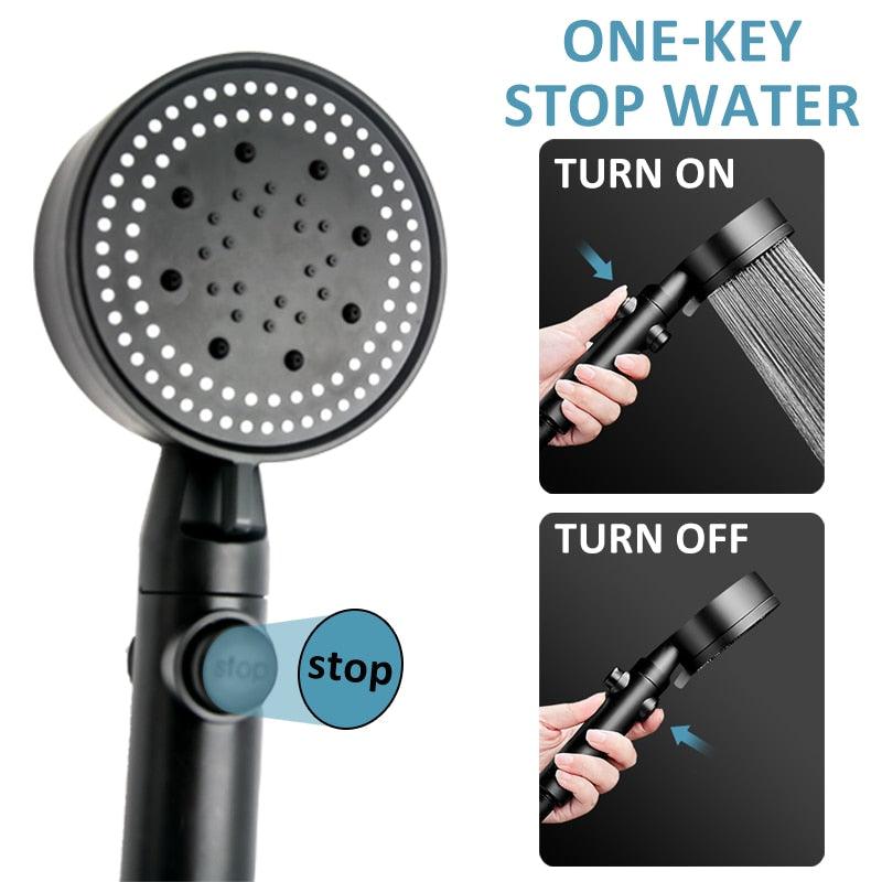 Shower Head Water Saving Black 5 Mode Adjustable High Pressure Shower One-key Stop Water Massage Eco Shower Bathroom Accessories - fashion$ense-6263