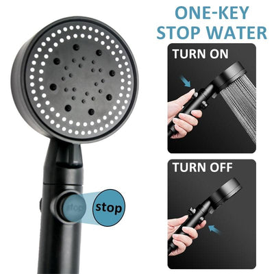 Shower Head Water Saving Black 5 Mode Adjustable High Pressure Shower One-key Stop Water Massage Eco Shower Bathroom Accessories - fashion$ense-6263