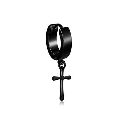 SOHOT Unisex Stainless Steel Punk Man Black Drop Earrings Geometry Triangle Star Cross Fish Love Feather Party Multiple Gothic - fashion$ense-6263
