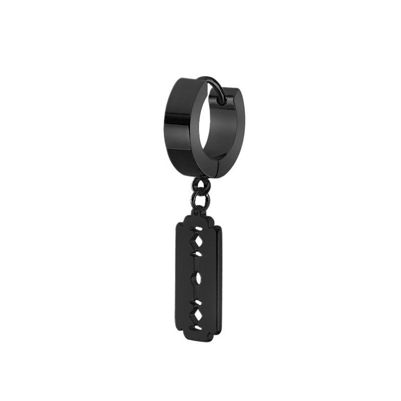 SOHOT Unisex Stainless Steel Punk Man Black Drop Earrings Geometry Triangle Star Cross Fish Love Feather Party Multiple Gothic - fashion$ense-6263