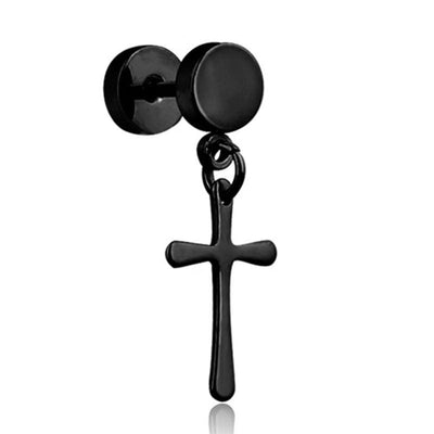 SOHOT Unisex Stainless Steel Punk Man Black Drop Earrings Geometry Triangle Star Cross Fish Love Feather Party Multiple Gothic - fashion$ense-6263