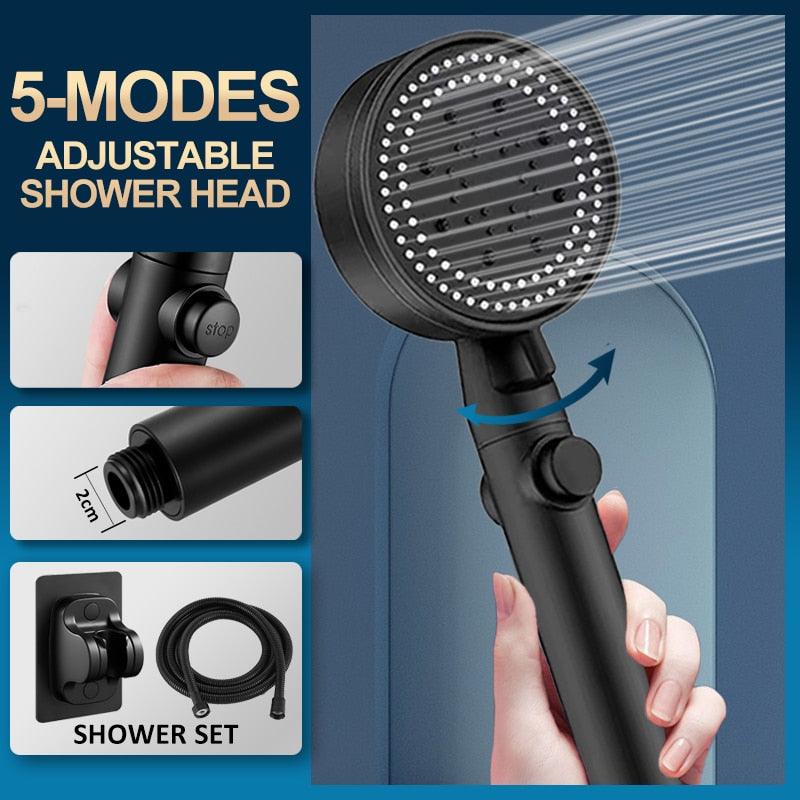 Shower Head Water Saving Black 5 Mode Adjustable High Pressure Shower One-key Stop Water Massage Eco Shower Bathroom Accessories - fashion$ense-6263