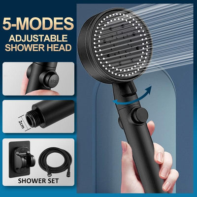 Shower Head Water Saving Black 5 Mode Adjustable High Pressure Shower One-key Stop Water Massage Eco Shower Bathroom Accessories - fashion$ense-6263