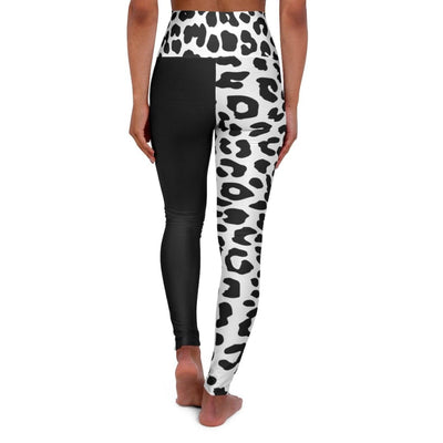 High Waisted Yoga Leggings, Black And White Half-Tone Leopard Style Pants - fashion$ense-6263