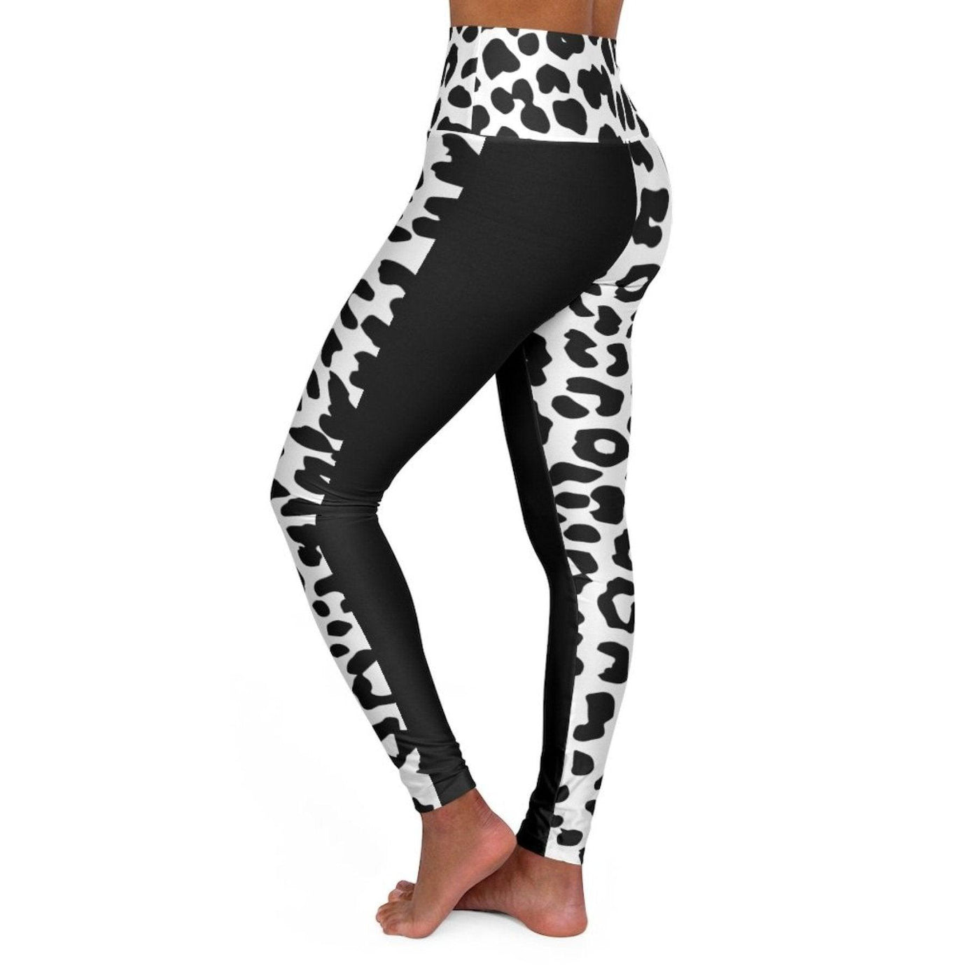 High Waisted Yoga Leggings, Black And White Half-Tone Leopard Style Pants - fashion$ense-6263