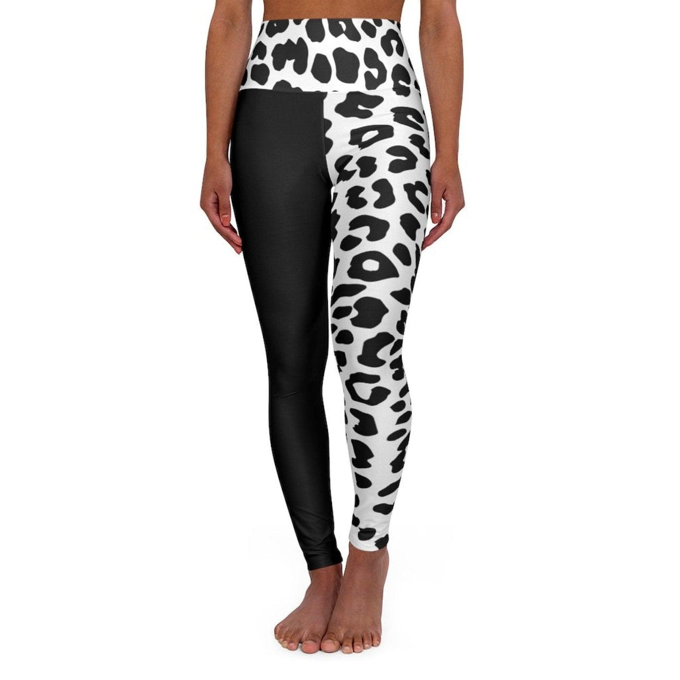 High Waisted Yoga Leggings, Black And White Half-Tone Leopard Style Pants - fashion$ense-6263