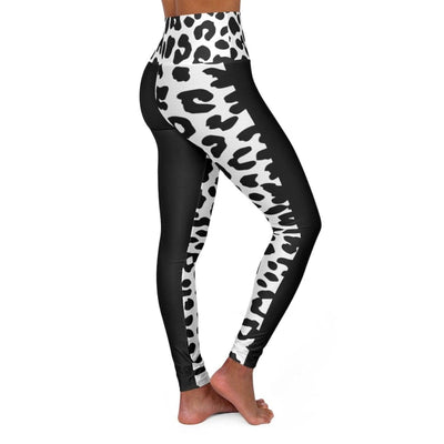 High Waisted Yoga Leggings, Black And White Half-Tone Leopard Style Pants - fashion$ense-6263