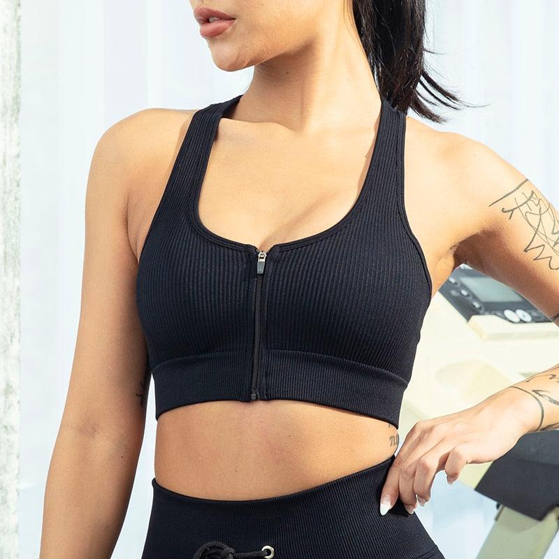 Sports Bra Crop Top Zipper Fitness Women Sportswear Sport Top Bras For Fitness Gym Female Running Push Up Yoga Workout Bra - fashion$ense-6263